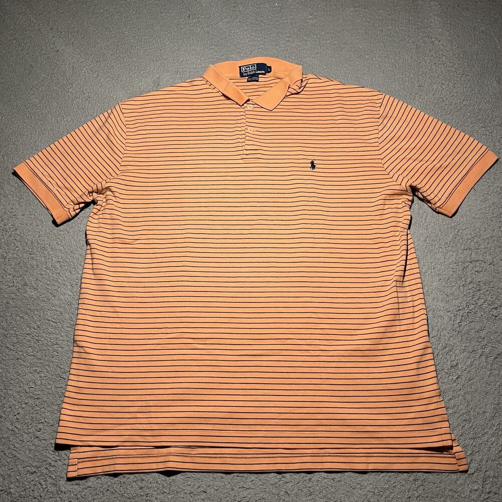 Polo Ralph Lauren Short Sleeve Polo Shirt Mens Large Peach Cotton Stripe Logo